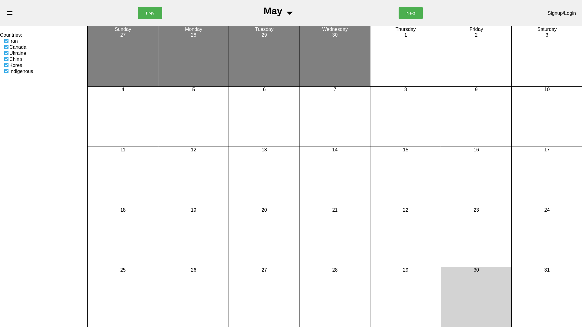 Multicultural Calendar